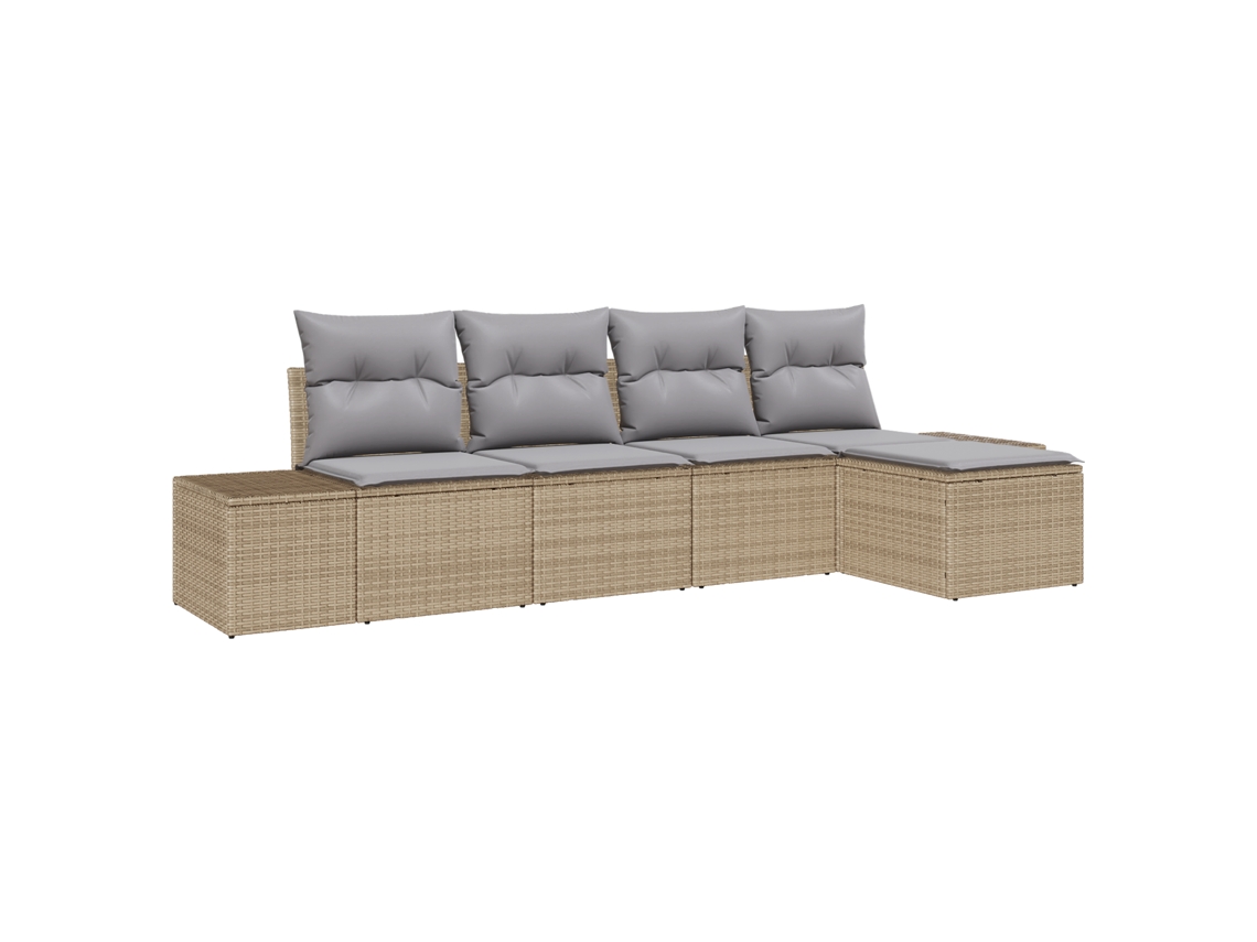 Conjunto 5 Conjunto De Sofá De Jardim Vidaxl Bege Vime Pe (294 X 62 X 85 Cm)