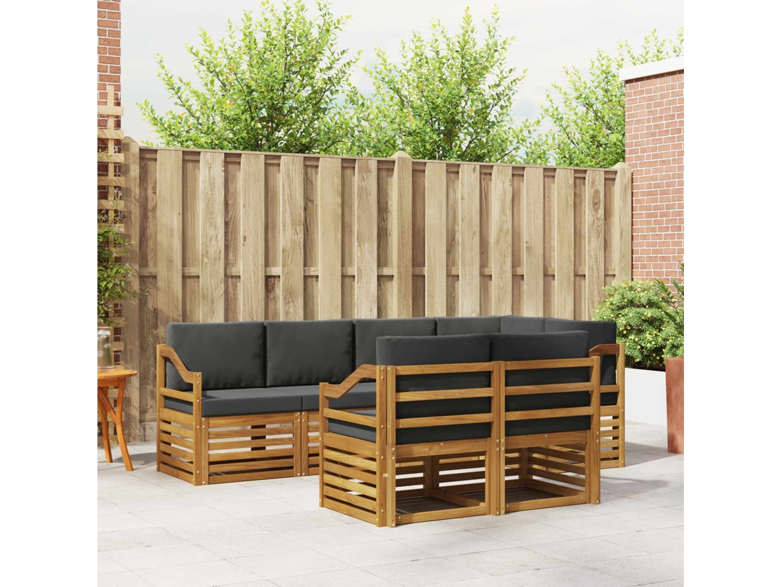 Vidaxl Conjunto De Sofás Para Exterior 7 Unid. Natural E Antracite