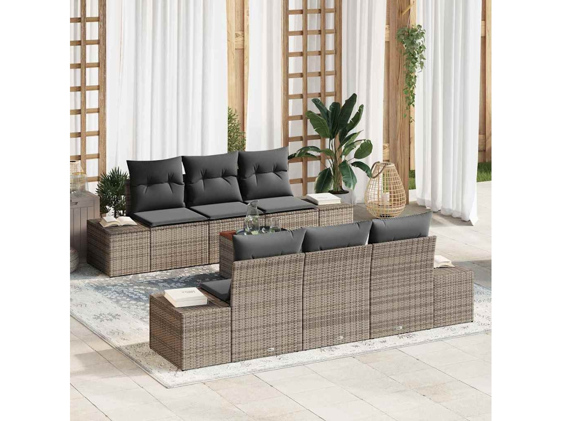 Vidaxl Conjunto de Sofá de Jardim 7 Pcs Cinzeto Vime Pe