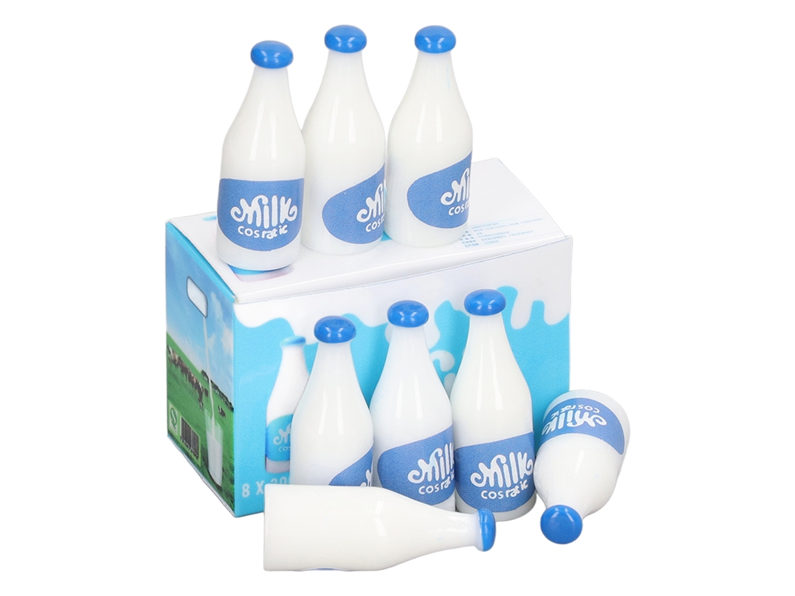 Mali 8pcs Conjunto de Garrafas de Leite em Miniatura Plástica para Casa de Bonecas 1:12 1:6 Azul