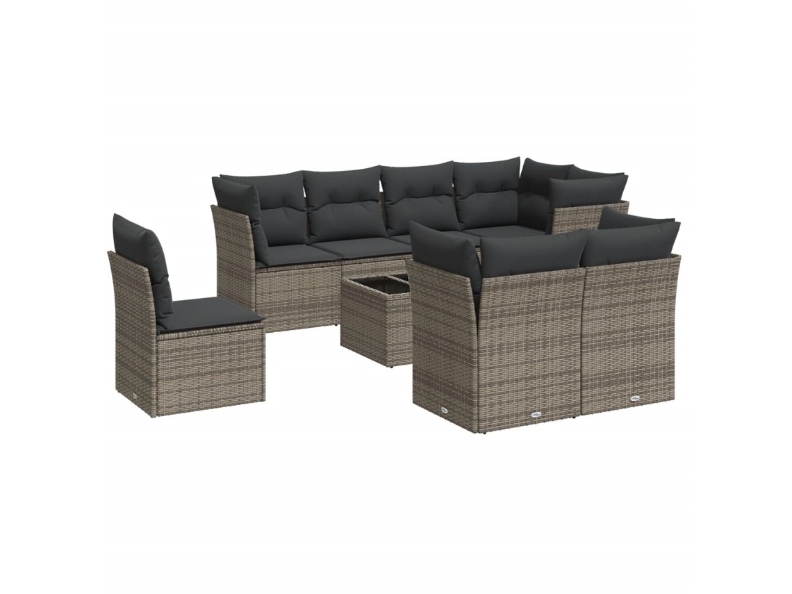 Maison Exclusive - 9 Pcs Conjunto Sofás P/ Jardim Com Almofadões Vime Pe Cinzento