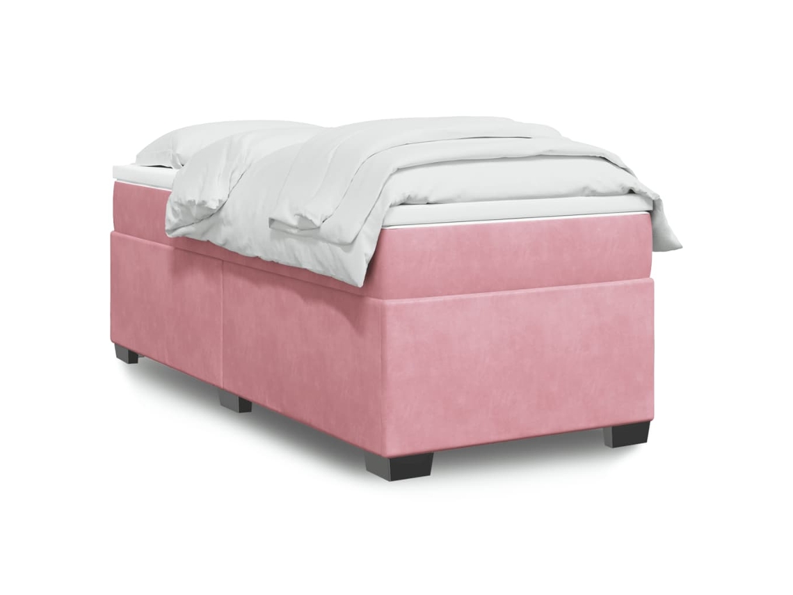 Cama Com Molas/colchão 100x200 Cm Veludo Rosa