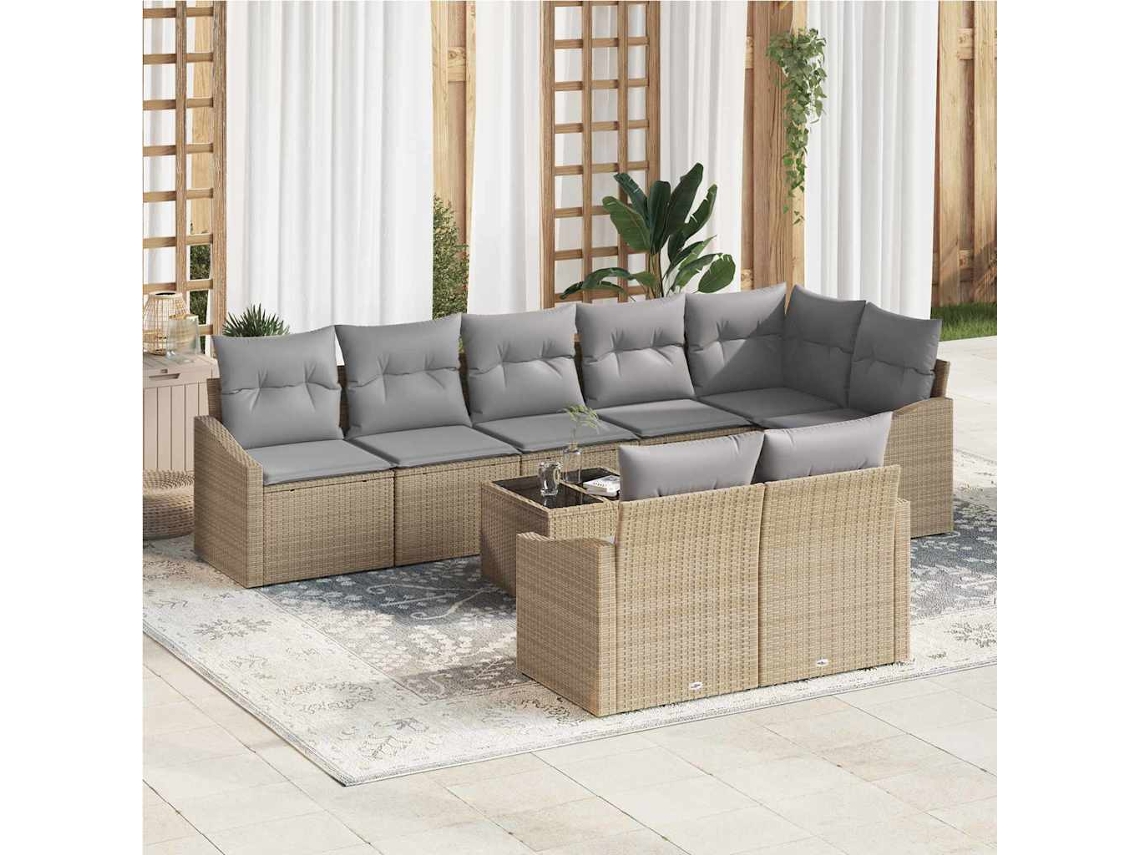 Vidaxl Conjunto De Sofás Com Almofada 9 Pcs Bege Vime Pe