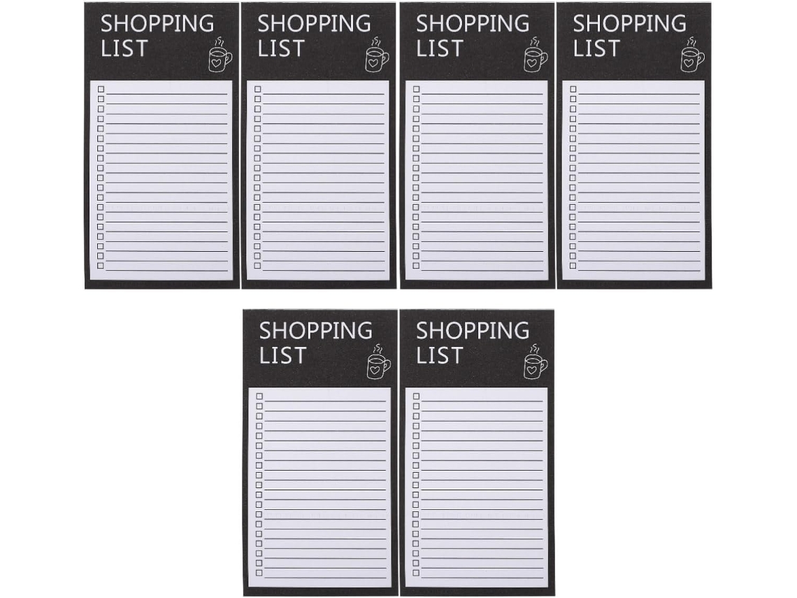 Conjunto de 3 ímãs para geladeira com lista de compras e 2 listas de itens. Bloco de notas magnético para lista de compras.