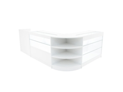 Conjunto de Balcões Comerciais Theia | Branco | LM60 K1200 C1200 TB60 | MDF e Vidro Temperado | Prateleiras MonsterShop