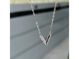 Colar com Pingente em Forma de Letra V , em Prata de Lei S925, um Colar Elegante e Simples com Diamantes. MDUG (ouro Branco)