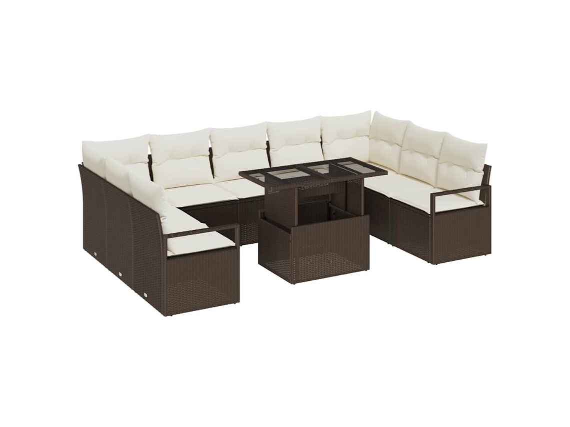 Maison Exclusive - Conjunto De Sofá De Jardim 10 Pcs Marrom E Creme Vime Pe