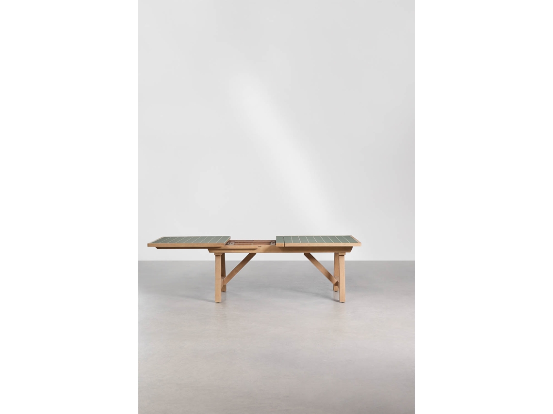 Sklum Mesa De Jantar Retangular Extensível 200-260-320x100 Cm Em Madeira De Acácia Dubai Madeira De Acácia Verde Escuro