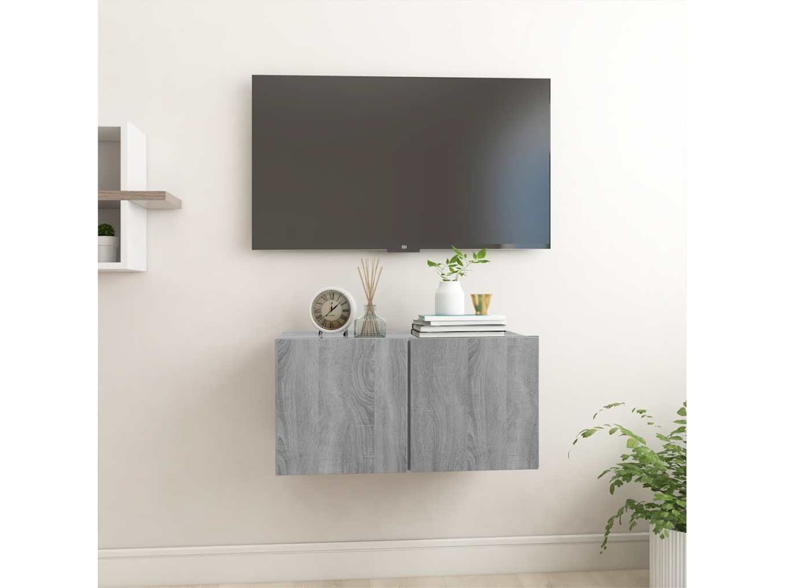 Vidaxl Móvel De Tv Suspenso Madeira Processada 60x30x30 Cm Cinza