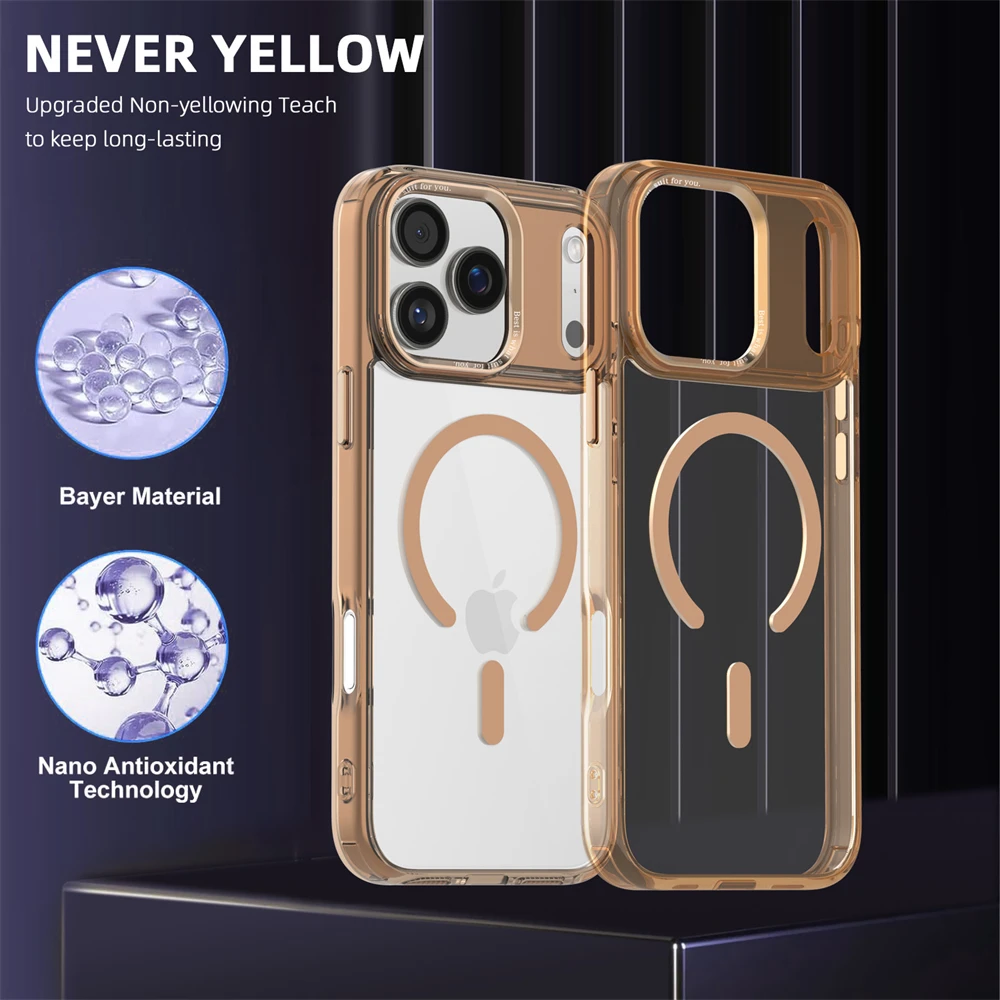 Capa Magnética Para Iphone (iphone 17 Pro Max, Dourada), Compatível Com Carregamento Sem Fio Magsafe.