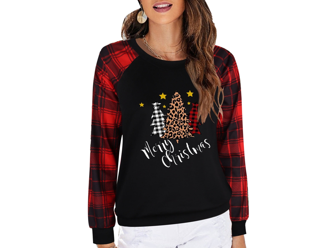 Camisa De Natal Feminina Laxiscreed De Manga Longa, Gola Redonda E Detalhe Hollow Out, Tamanho M