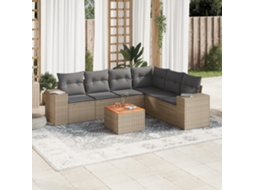 Vidaxl 7 Pcs Conjunto De Sofás P/ Jardim Com Almofadões Vime Pe Bege