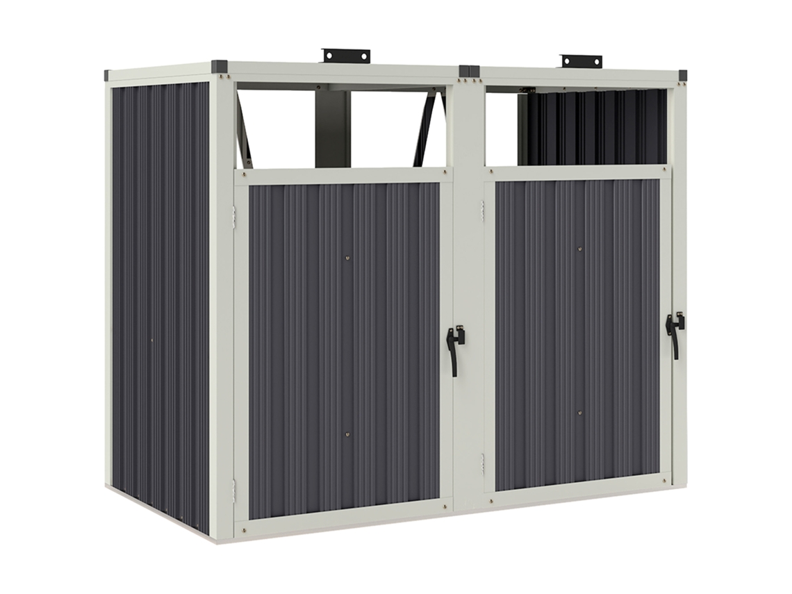 Tampa de 2 Seções com Tampa Retrátil, 146x81x122 Centímetros, Cinzento Escuro, Aço Galvanizado