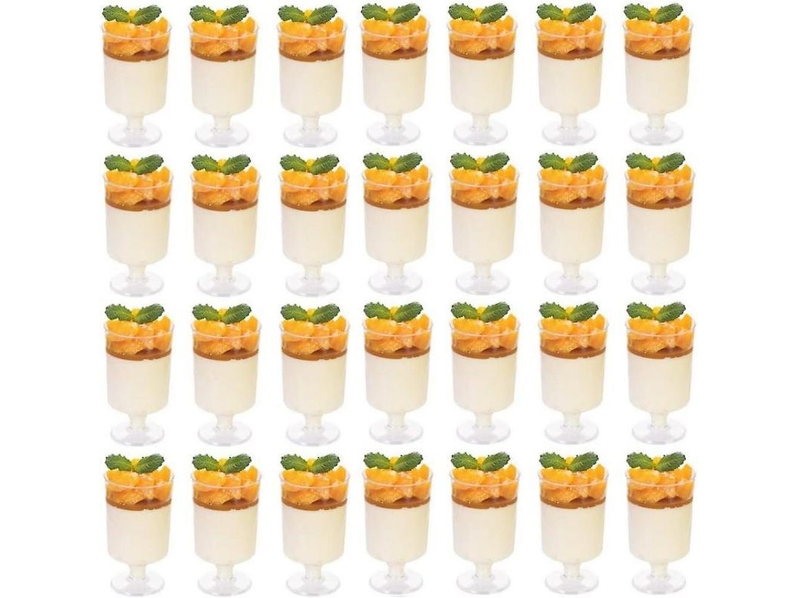 2026 100 Copo de Sobremesas Mini de Plástico Transparente 100ml Reutilizáveis para Festa, Casamento, Eventos 9x5cm