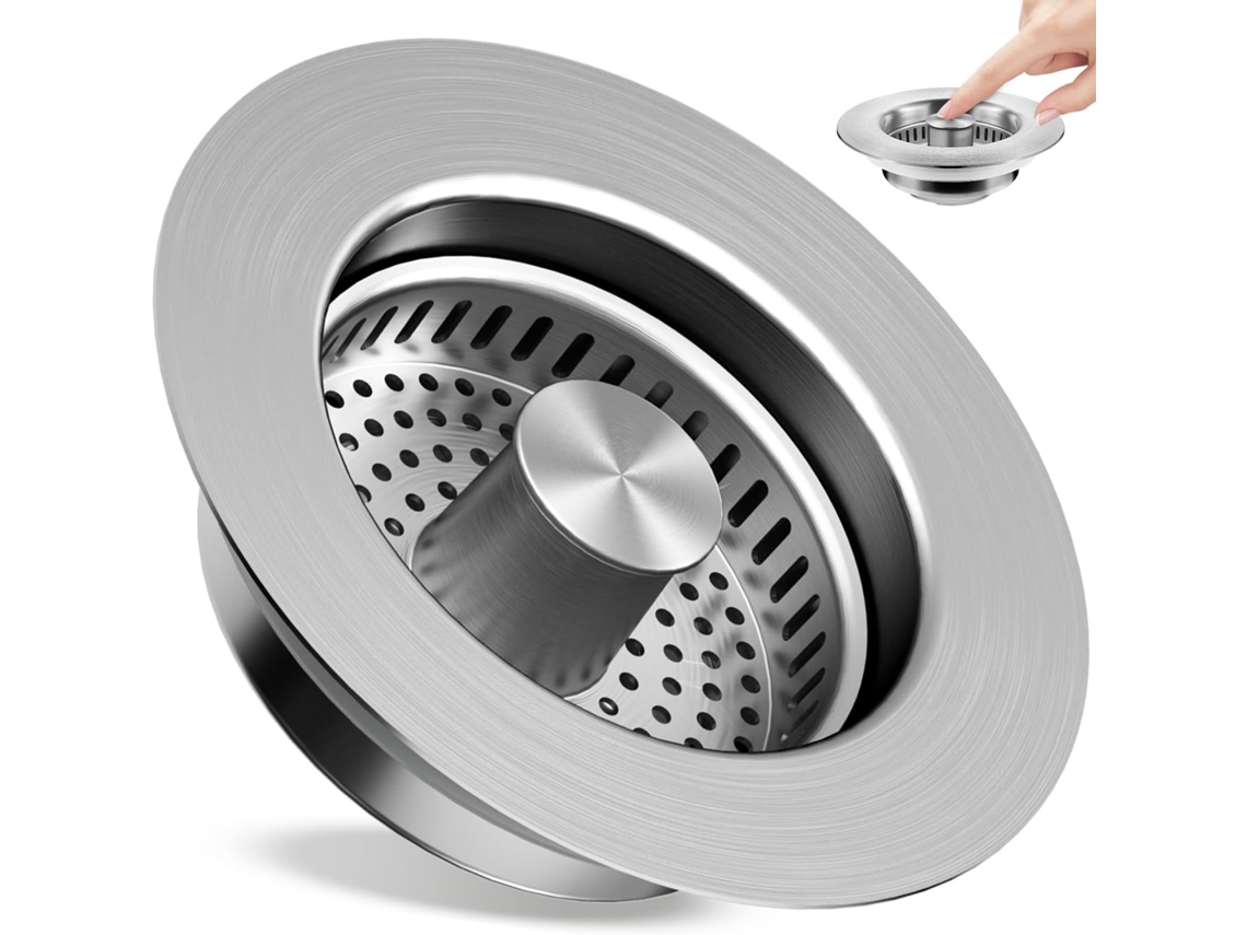 Ralo De Cozinha 3 Em 1 Em Aço Inoxidável, Tampa Universal Para Pia Com Cesto Anti-entupimento, Adequado Com 40 Mm De Profundidade (304)