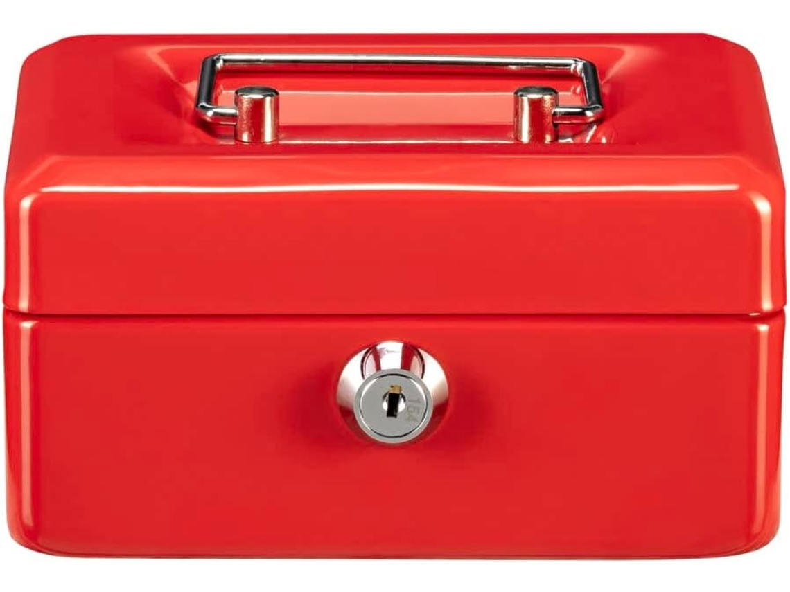 Cofre com Fechadura, Compartimento para Chave e Moedas, Pequeno, em Chapa Metálica, Modelo 5015, Vermelho BRILVIBERA