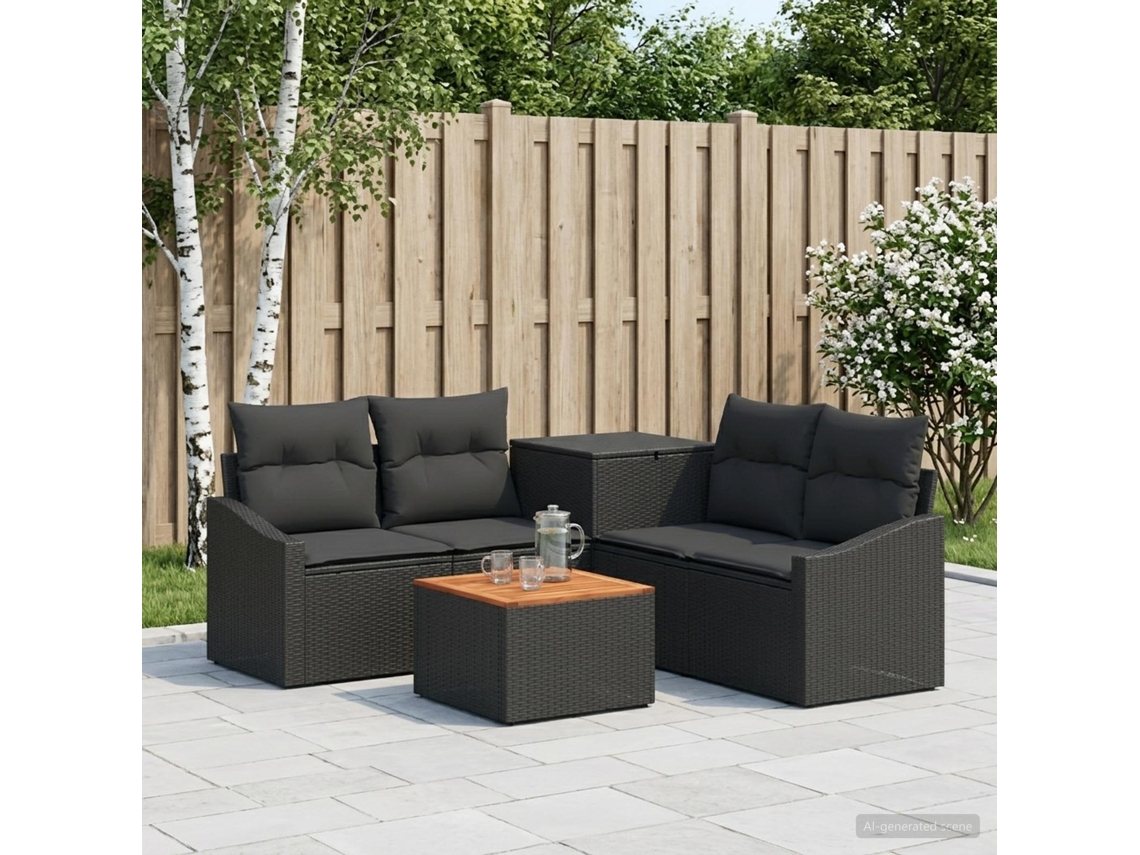 Vidaxl Conjunto De Sofás 6 Unid. Preto Rattan Poliéster E Aço