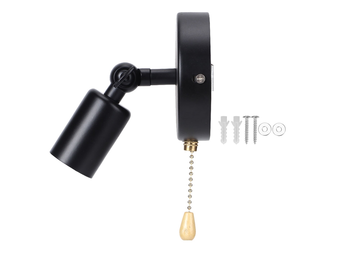 Rebe-lâmpada De Parede Vintage E26/e27 Com Cabeça Ajustável Para Quarto Estúdio 85-245v Sem Lâmpada Preta