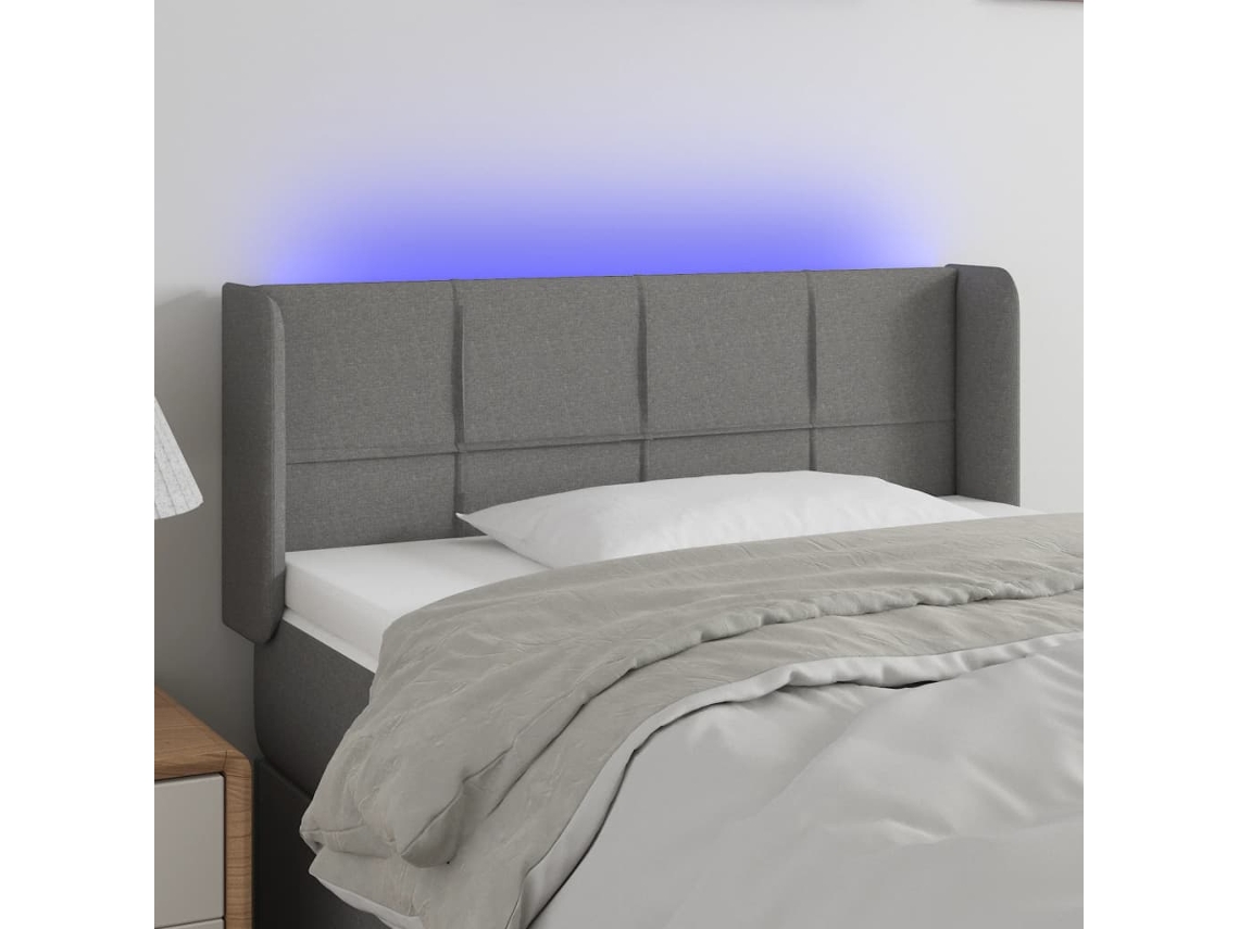 Vidaxl Cabeceira Cama C/ Luzes Led Tecido 93x16x78/88cm Cinza-escuro