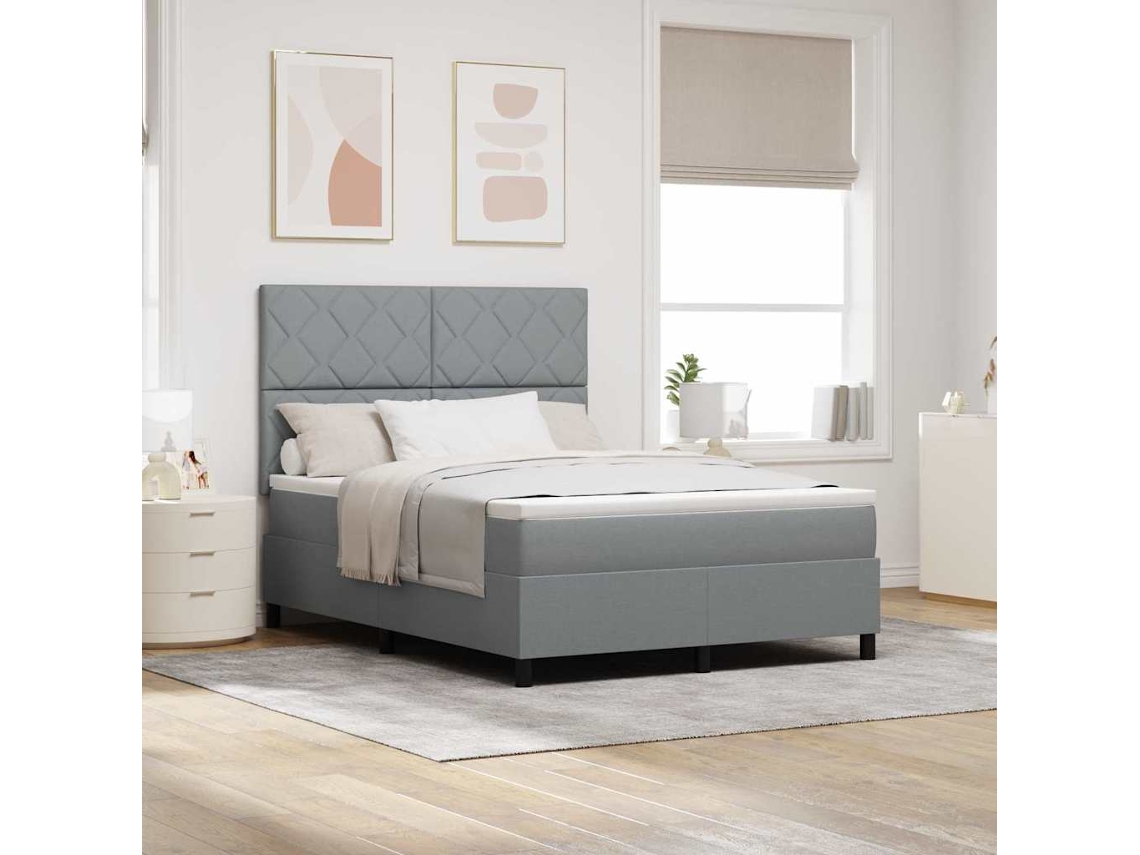 Vidaxl Cama Box Com Cabeceira Cinzento-claro 160 X 200 Cm Tecido