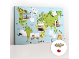 Quadro De Cortiça Mapa-múndi Com Animais Para O Quarto Das Crianças Espelharte (120x80 Cm)
