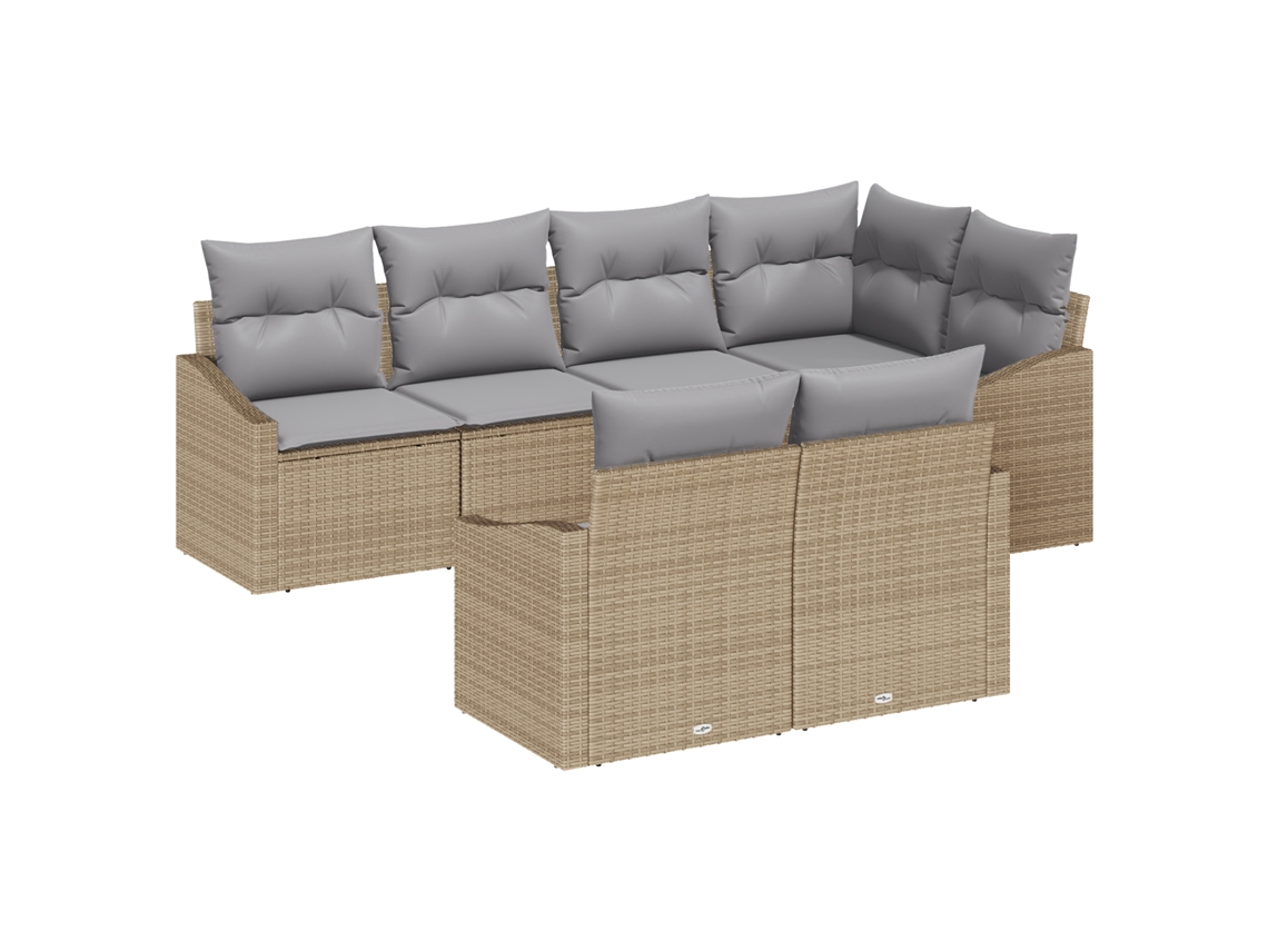 Conjunto 7 Sofá De Jardim Vidaxl Bege Vime Pe (233,5 X 123,5 X 85 Cm)