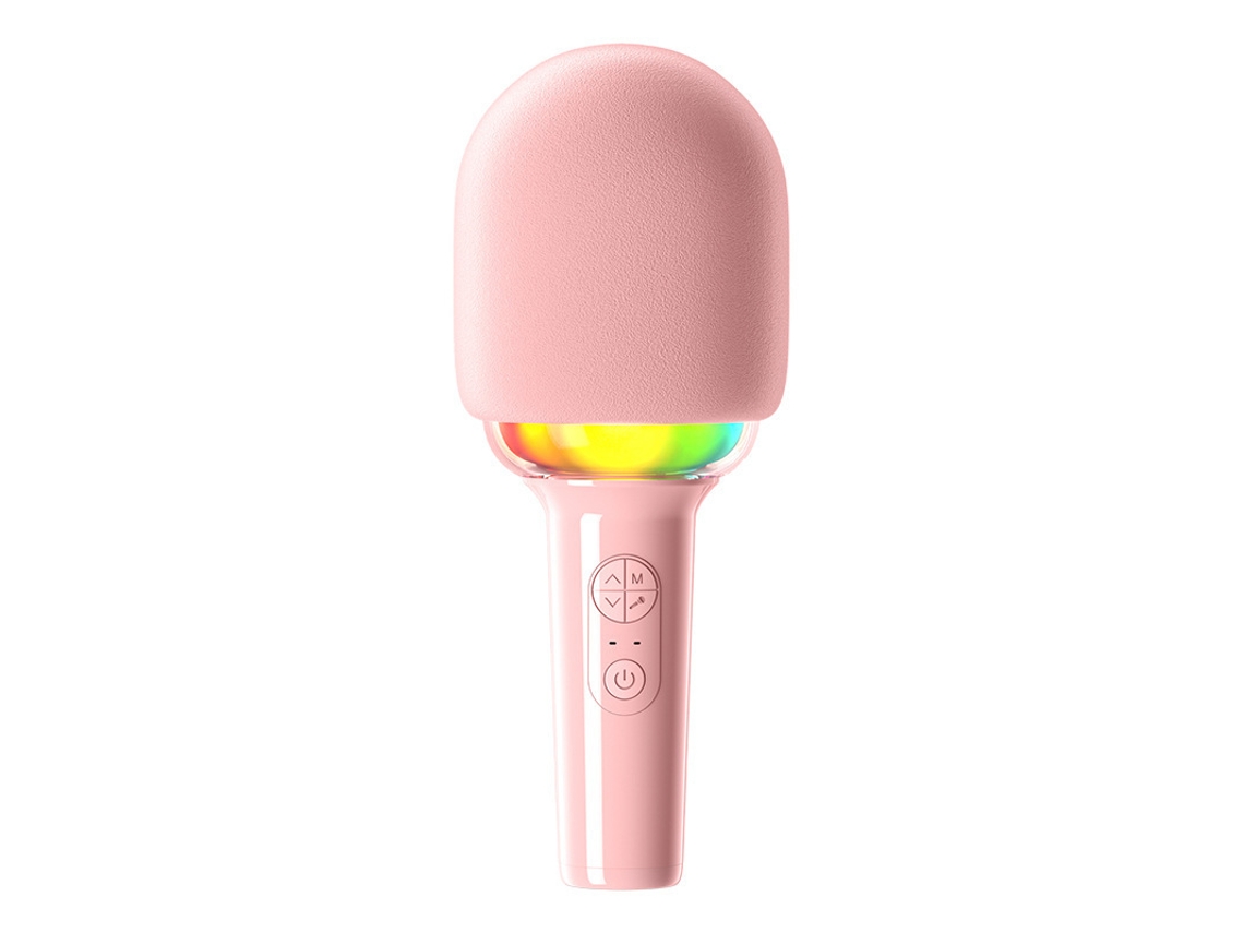 Microfone De Karaokê Sem Fio Bluetooth Portátil Infantil Rgb Rosa
