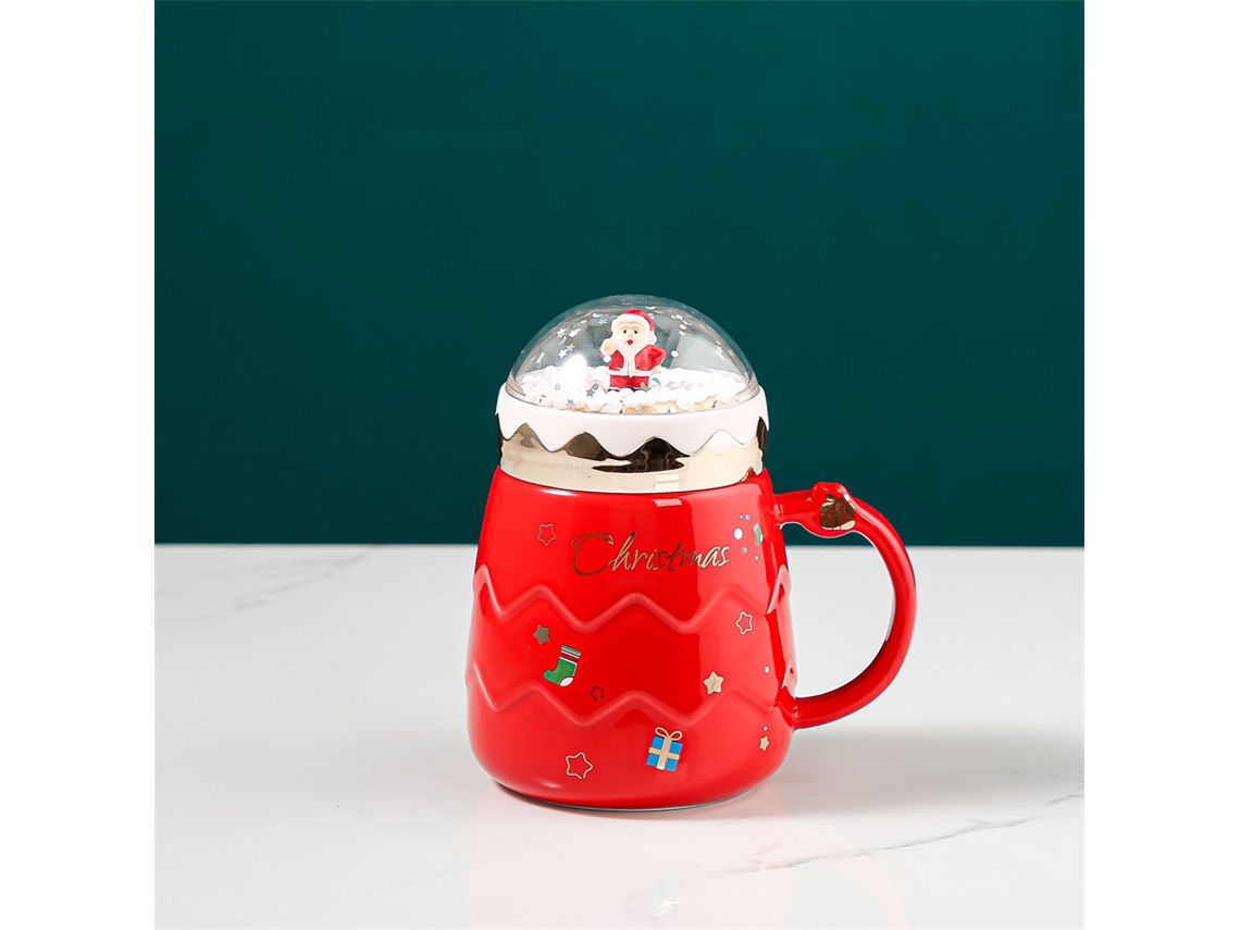 Caneca de Cerâmica Natalina , Decorada com Estampa de Papai Noel e Tampa Criativa. MDUG (vermelha)