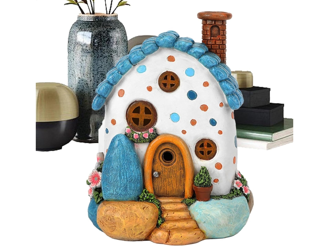 Escultura de Resina com Fadas em Forma de Casinha de Jardim, para Áreas Externas Figura Decorativa com Luz para Pátio, CHABERLU