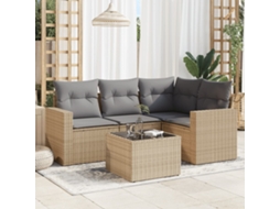 Vidaxl 5 Pcs Conjunto De Sofás P/ Jardim Com Almofadões Vime Pe Bege