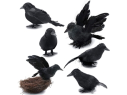 6 corvos de penas LINJOU para decoração de Halloween, 3 estilos