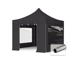 Tenda Dobrável 3x3m, Aço Premium De 40 Mm, Laterais Com Janelas Panorâmicas, Preta