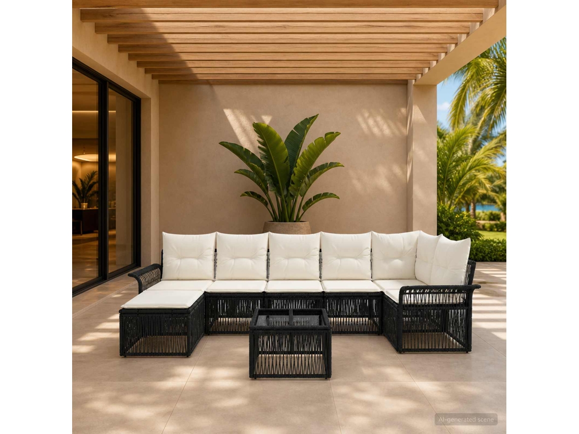 Vidaxl Conjunto De Sofá De Jardim 8 Unid. Preto Vime Pe