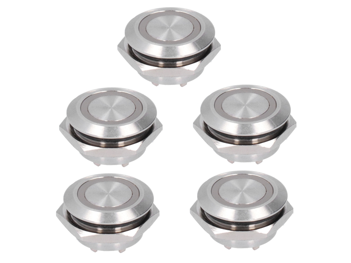 Interruptor De Botão Momentâneo Metal Com Led Encapsulado 19mm Dc12-24v Branco 5pcs