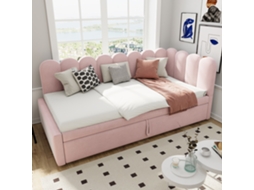 Sofá-cama Canto Multifuncional 2 Em 1 90/180x200 Cm Veludo Rosa, Design Compacto Para Criança Ou Hóspedes
