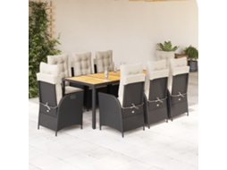 Vidaxl 9 Pcs Conjunto De Jantar P/ Jardim C/ Almofadões Vime Pe Preto