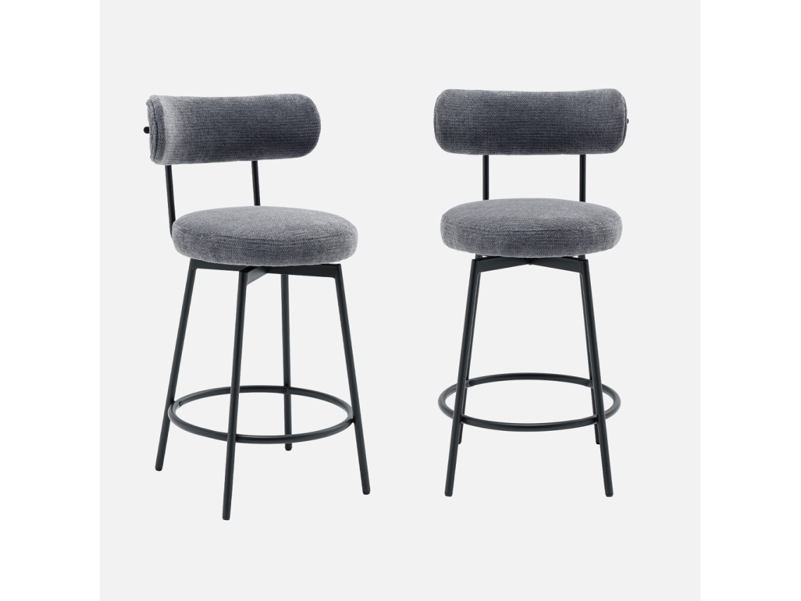 Banqueta De Bar Assento Giratório Metal E Tecido, Set De 2, Cinza Sweeek