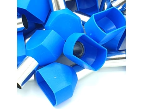 100 Unidades de Terminais de Extremidade de Cordão Duplo de 16mm Azul com Bota de Crimpagem Isolada