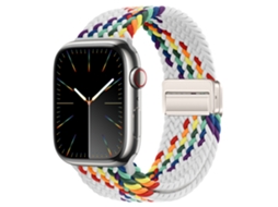 Pulseira elástica magnética de nylon com estampa de arco-íris para Apple Watch S10, cores do arco-íris, tamanhos 38, 40, 41 e 42 mm.