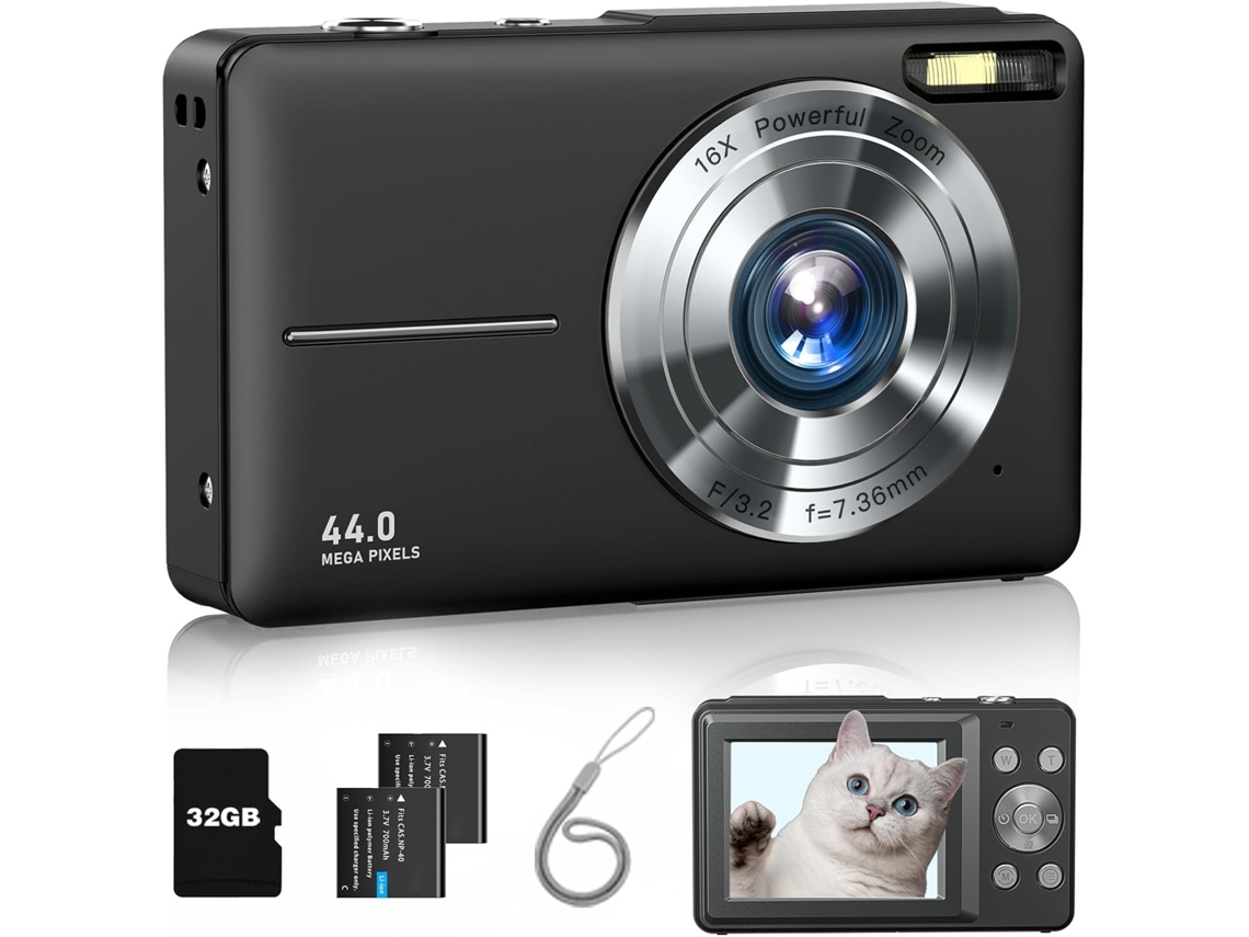 Câmera Digital, Câmera Fhd 1080p, Aponte E Dispare Com Zoom De 16x, Antivibração, Compacta, Pequena E Portátil (preta)