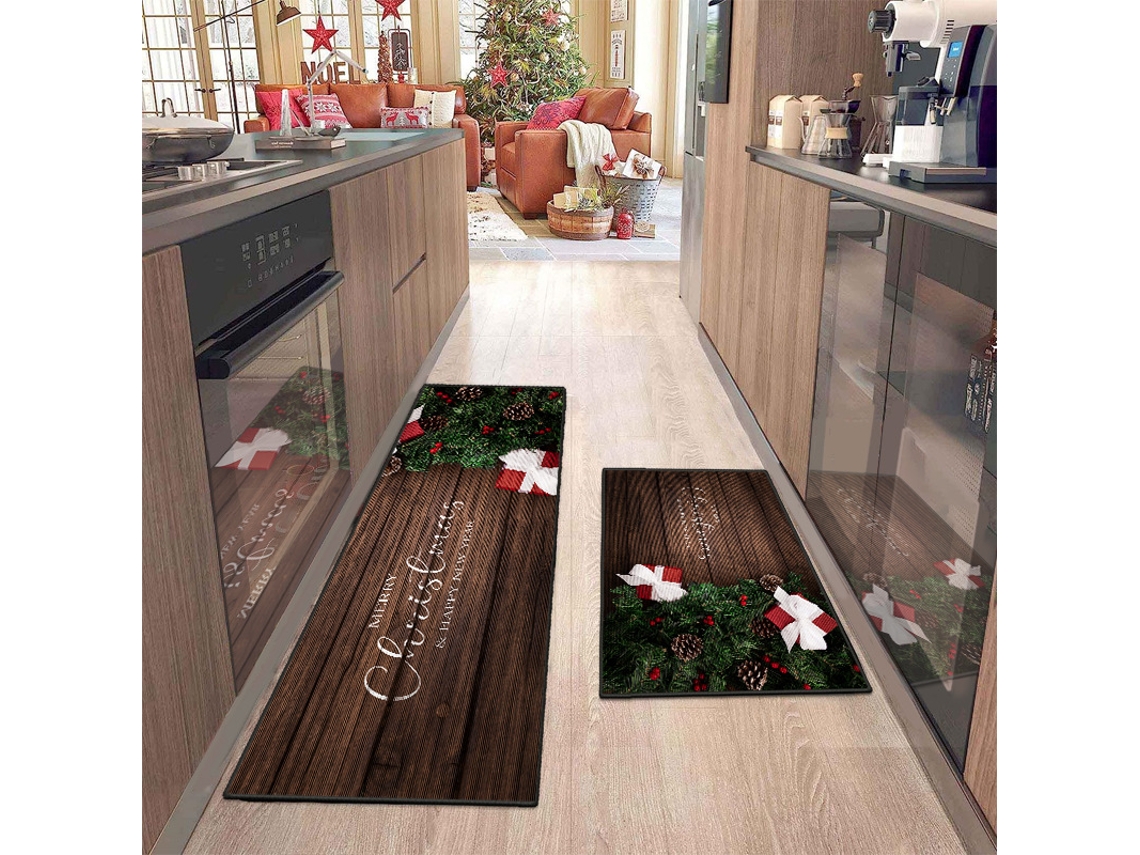 Tapetes Antiderrapantes para Cozinha Tapetes Laváveis para Lavanderia-Padrão de Natal 1 EVELTEK 50x120cm