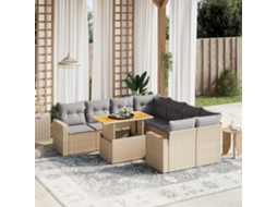 Vidaxl 9 Pcs Conjunto De Sofás P/ Jardim Com Almofadões Vime Pe Bege