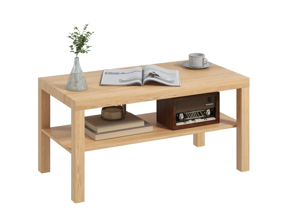 Mesa de centro moderna LAMAISON com prateleira, 90x45x44,5cm, madeira