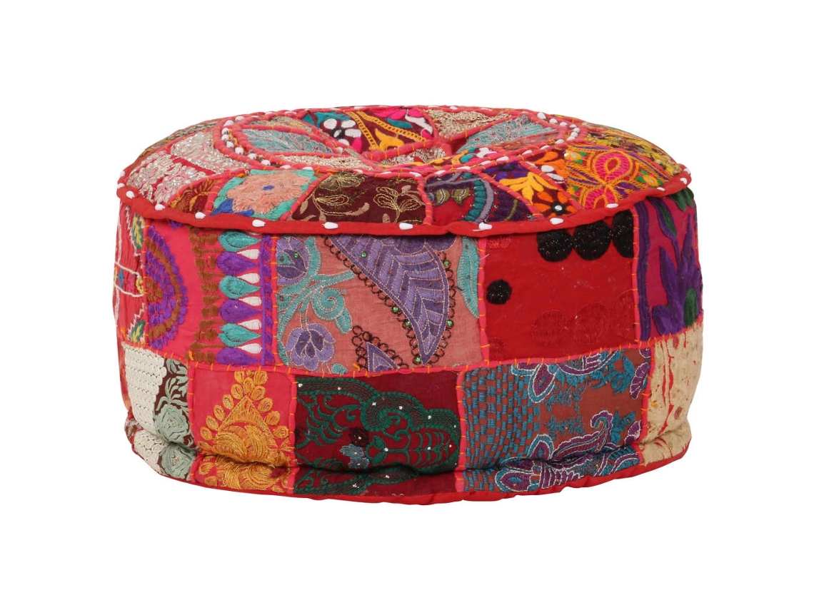 Vidaxl Pufe De Retalhos Redondo Algodão Artesanal 40x20 Cm Vermelho
