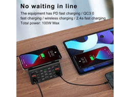 Carregador Usb Pd De 8 Portas E 100 W Com 4 Portas Usb-a Qc3.0 4 Portas Usb-c Pd3.0. Esta??o De Carregamento De Mesa