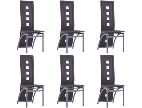 Conjunto 6 Cadeiras de Jantar  (Castanho - Couro Artificial - 43 x 55.5 x 108 cm)