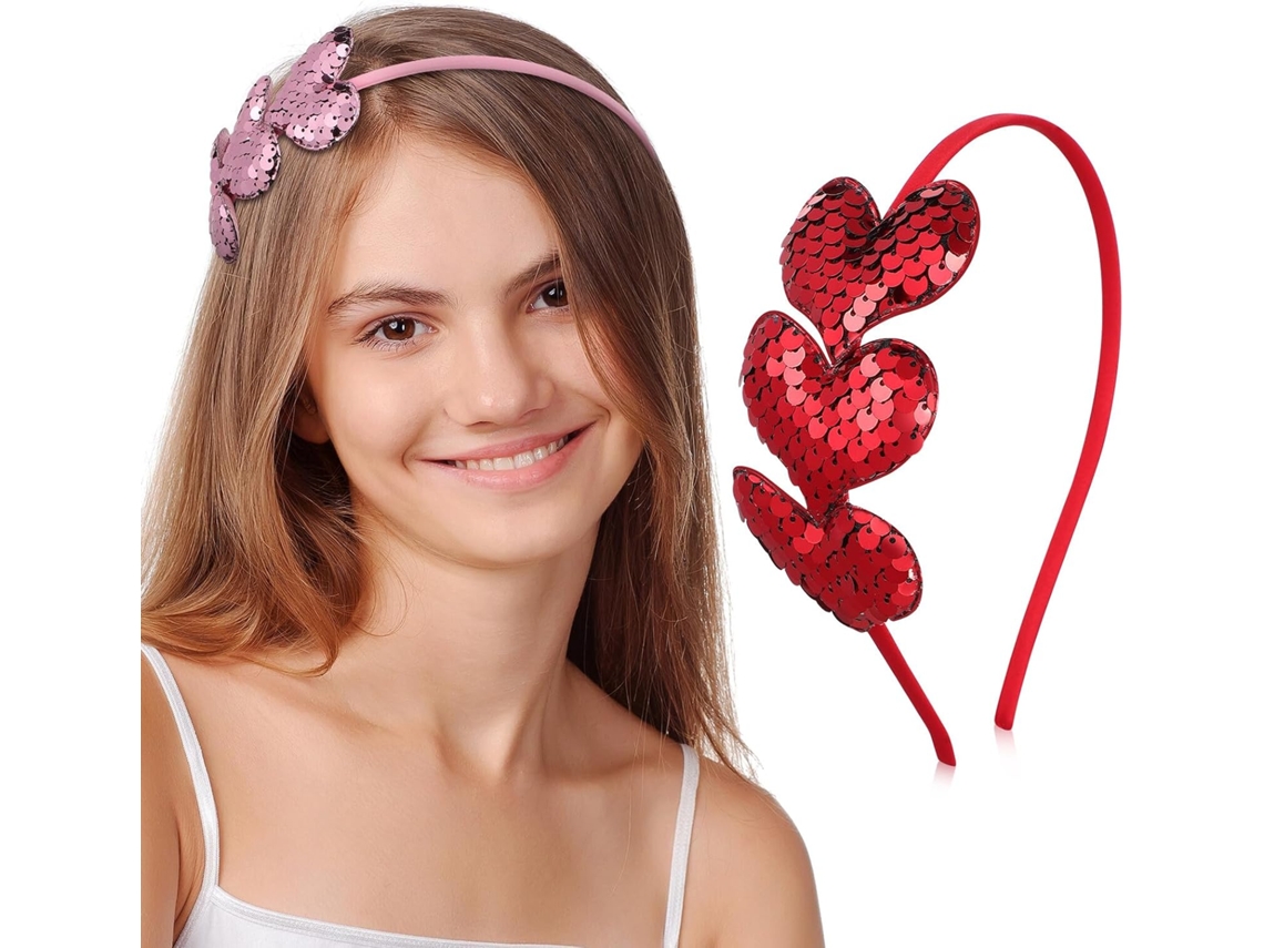 Conjunto De 2 Tiaras De Tecido Com Lantejoulas Em Formato De Coração, Acessórios Para Cabelo.