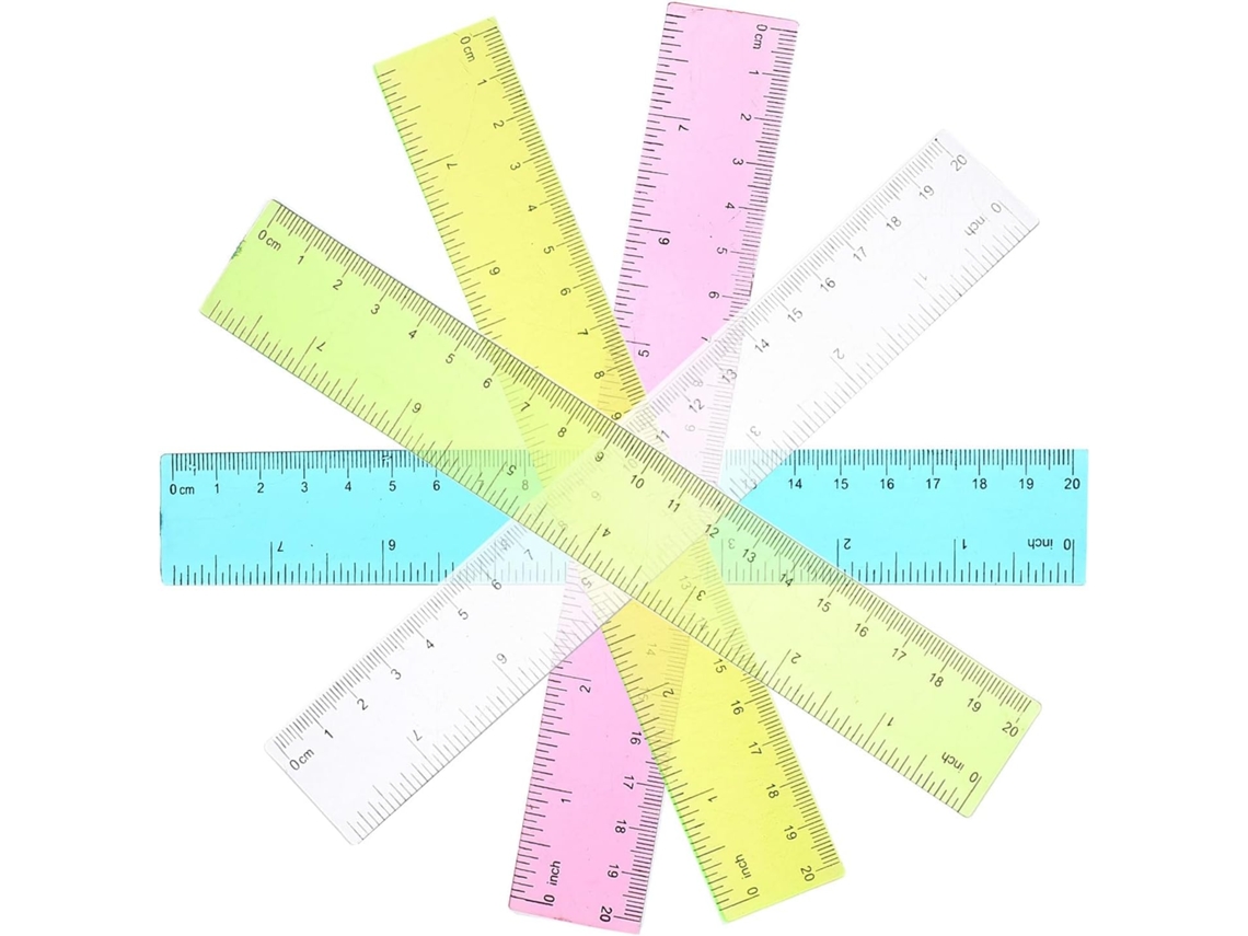 Régua Flexível De Plástico 20 Cm, Conjunto 5 Peças Em Cores Sortidas