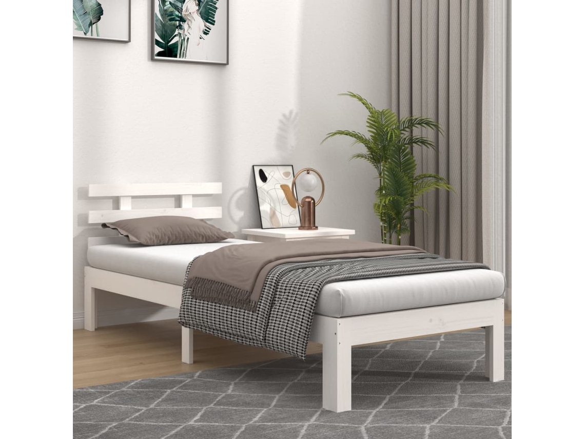 Vidaxl Estrutura De Cama Solteiro 90x190 Cm Madeira Maciça Branco