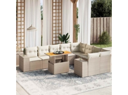 Vidaxl 10 Pcs Conjunto De Sofás P/ Jardim Com Almofadões Vime Pe Bege